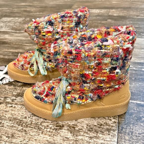 Khrisjoy Puff Check Tweed Boots Logo Women Size 41 Made in Italy Retail $600 NWT - Picture 14 of 15